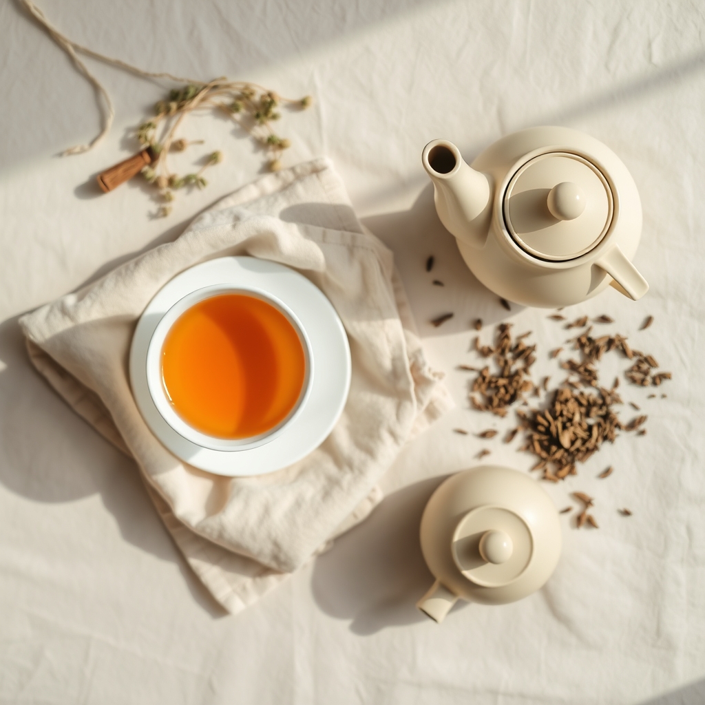 LuluTox morning tea ritual flat lay